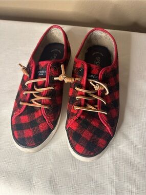 Sperry Red and Black Plaid Lace-Up Shoes